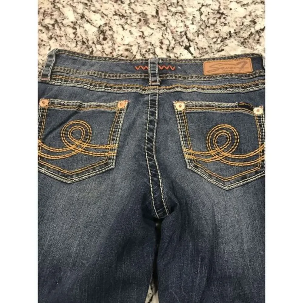 Seven 7 Womens Bootcut Jeans Blue Medium Wash Low Rise Embroidered Sz 6P 30 x 30 - Picture 10 of 11
